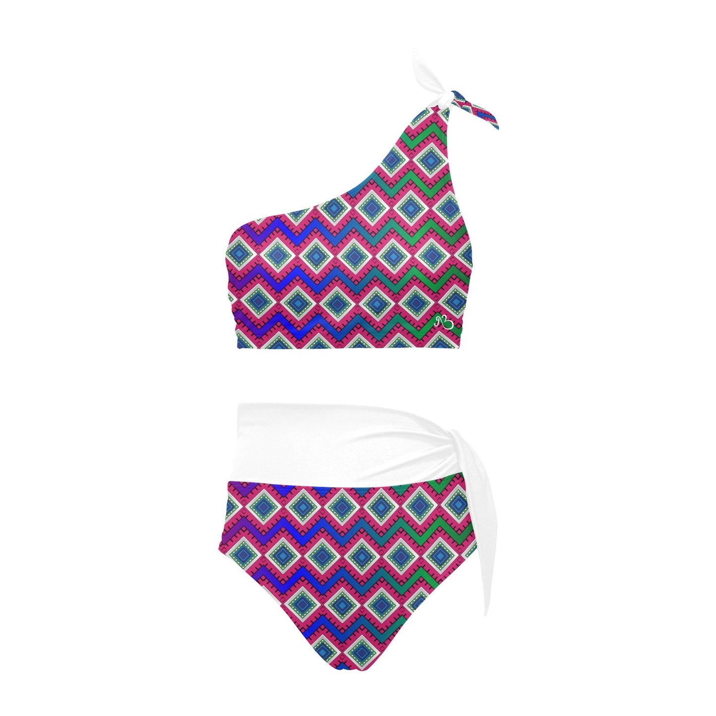 Quadrangle Print One Shoulder High Waist Bikini