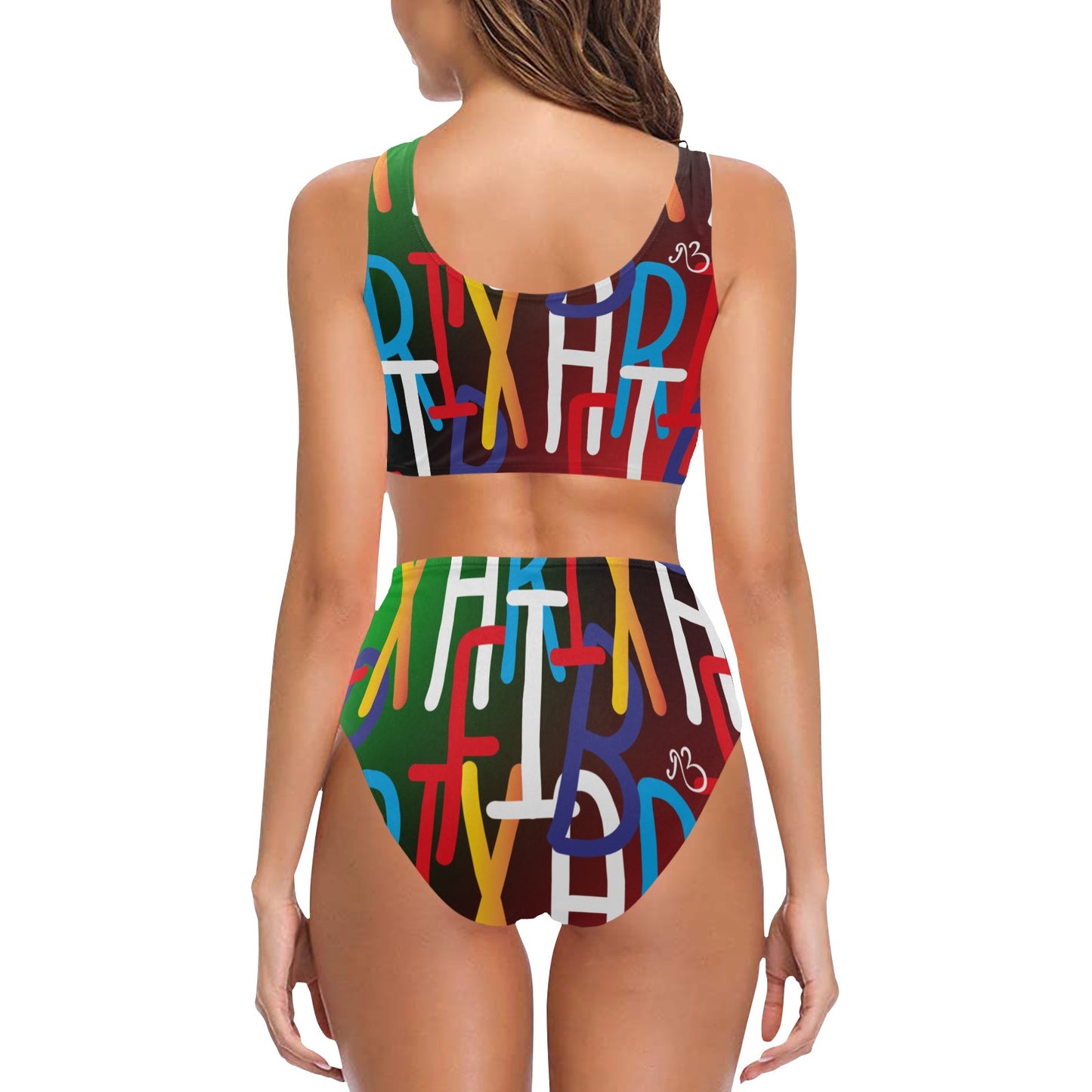 AfriBix Collage Bowtie High Waist Bikini Swimsuit