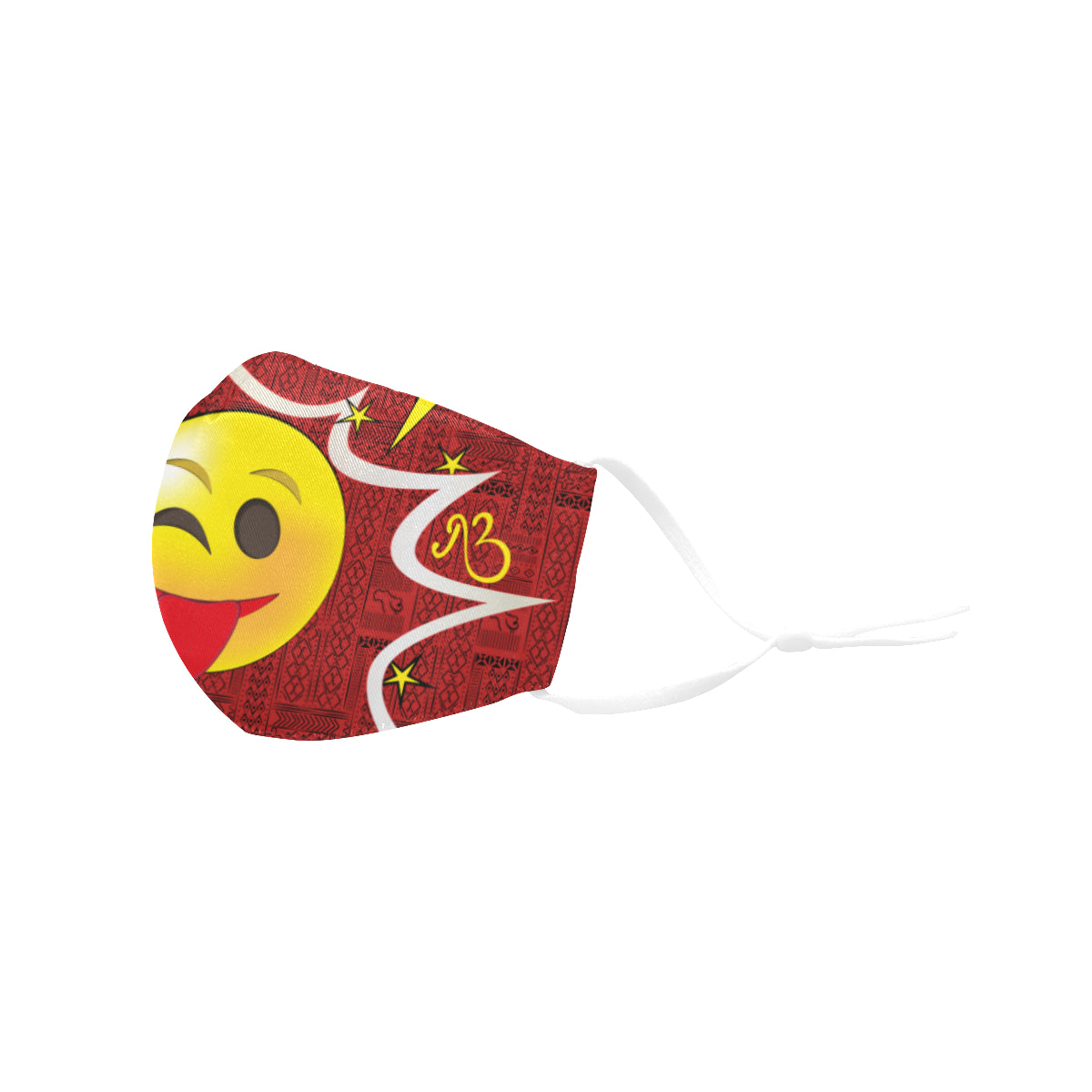 Cheeky Wink Tribal Print Comic Emoji Cotton Fabric Face Mask with Filter Slot and Adjustable Strap - Non-medical use (2 Filters Included)