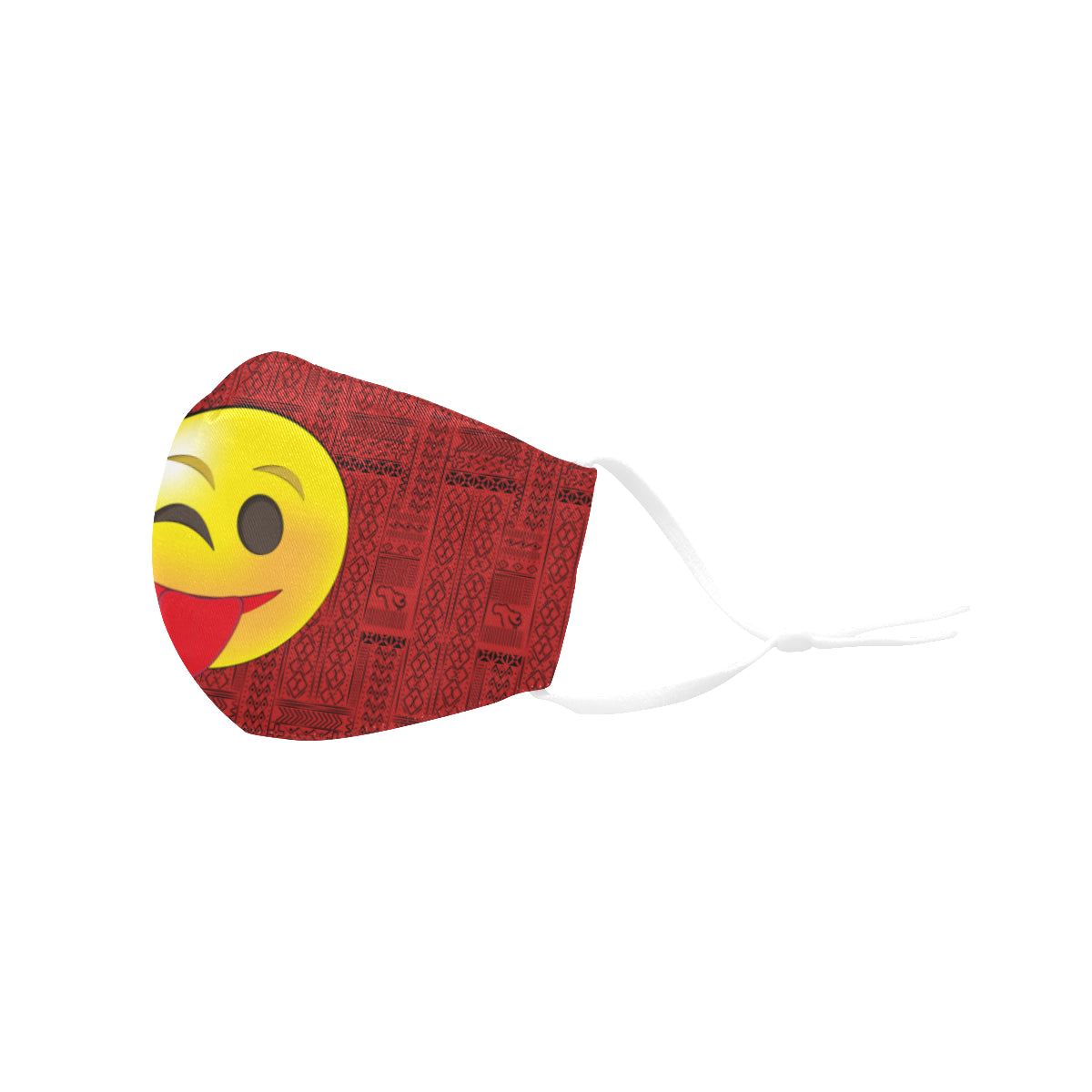 Cheeky Wink Tribal Print Emoji Cotton Fabric Face Mask with Filter Slot and Adjustable Strap - Non-medical use (2 Filters Included)