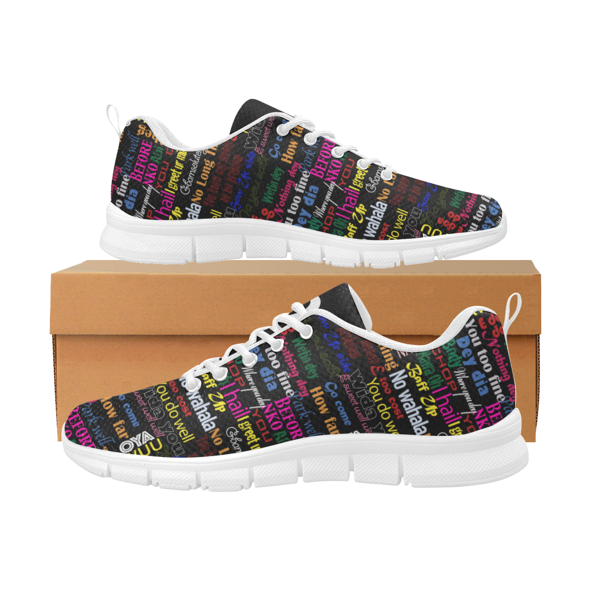 AfriBix Pidgin Print Mens Trainers - White
