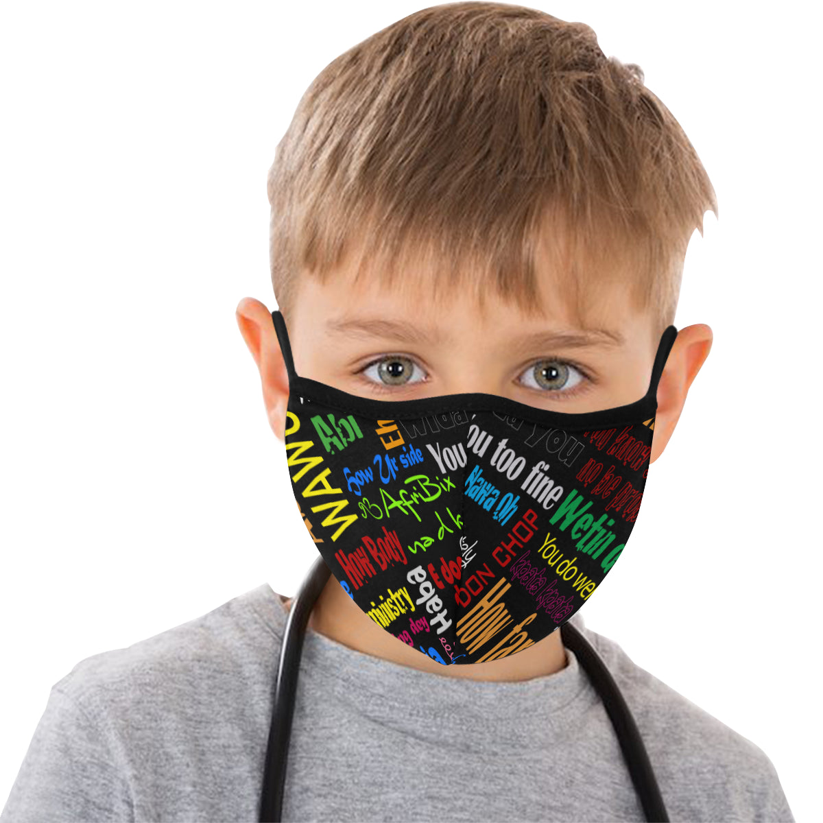 AfriBix Pidgin Print Noir Cotton Fabric Face Mask (30 Filters Included) - Non-medical use