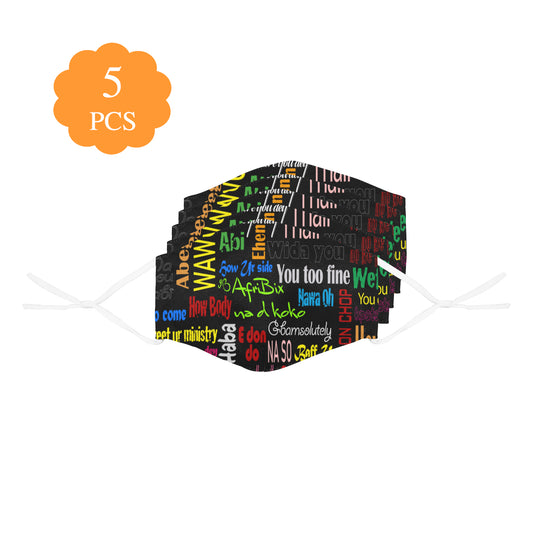 AfriBix Pidgin Print Cotton Fabric Face Mask with Filter Slot & Adjustable Strap - Non-medical use (Pack of 5)