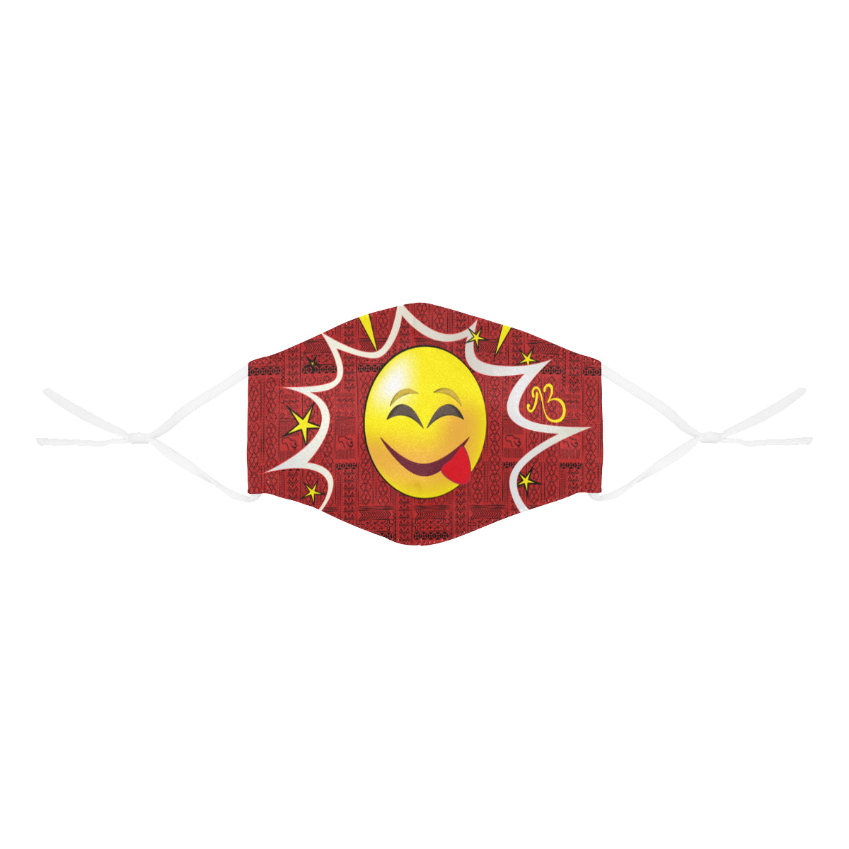 Cheeky Tribal Print Comic Emoji Cotton Fabric Face Mask with Filter Slot and Adjustable Strap - Non-medical use (2 Filters Included)