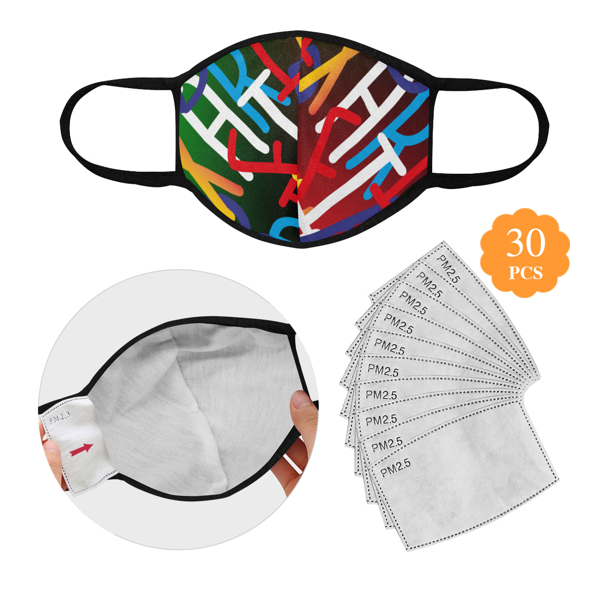 AfriBix Collage Cotton Fabric Face Mask with filter slot (30 filters Included) - Non-medical use