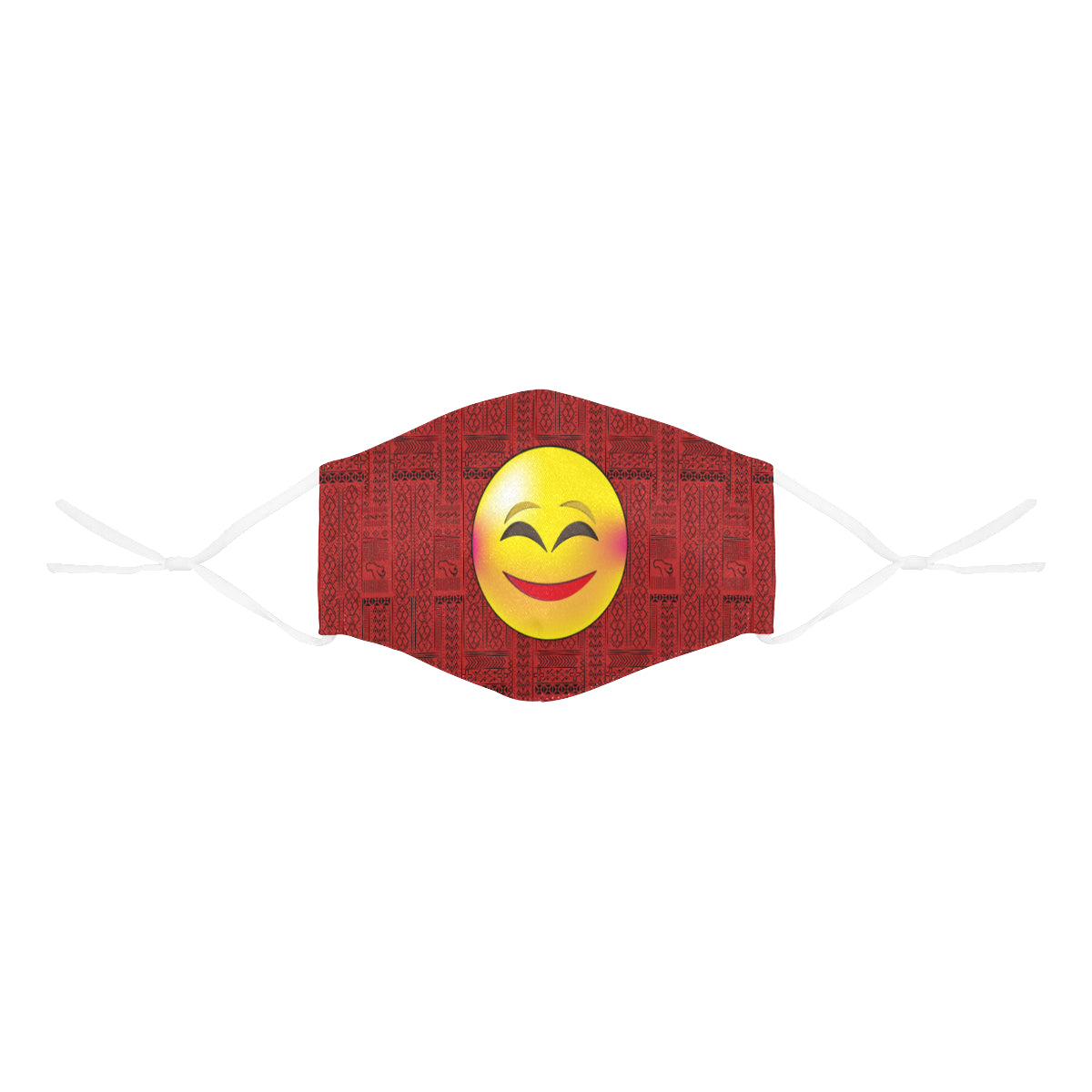 Blushing Tribal Print Emoji Cotton Fabric Face Mask with Filter Slot and Adjustable Strap - Non-medical use (2 Filters Included)