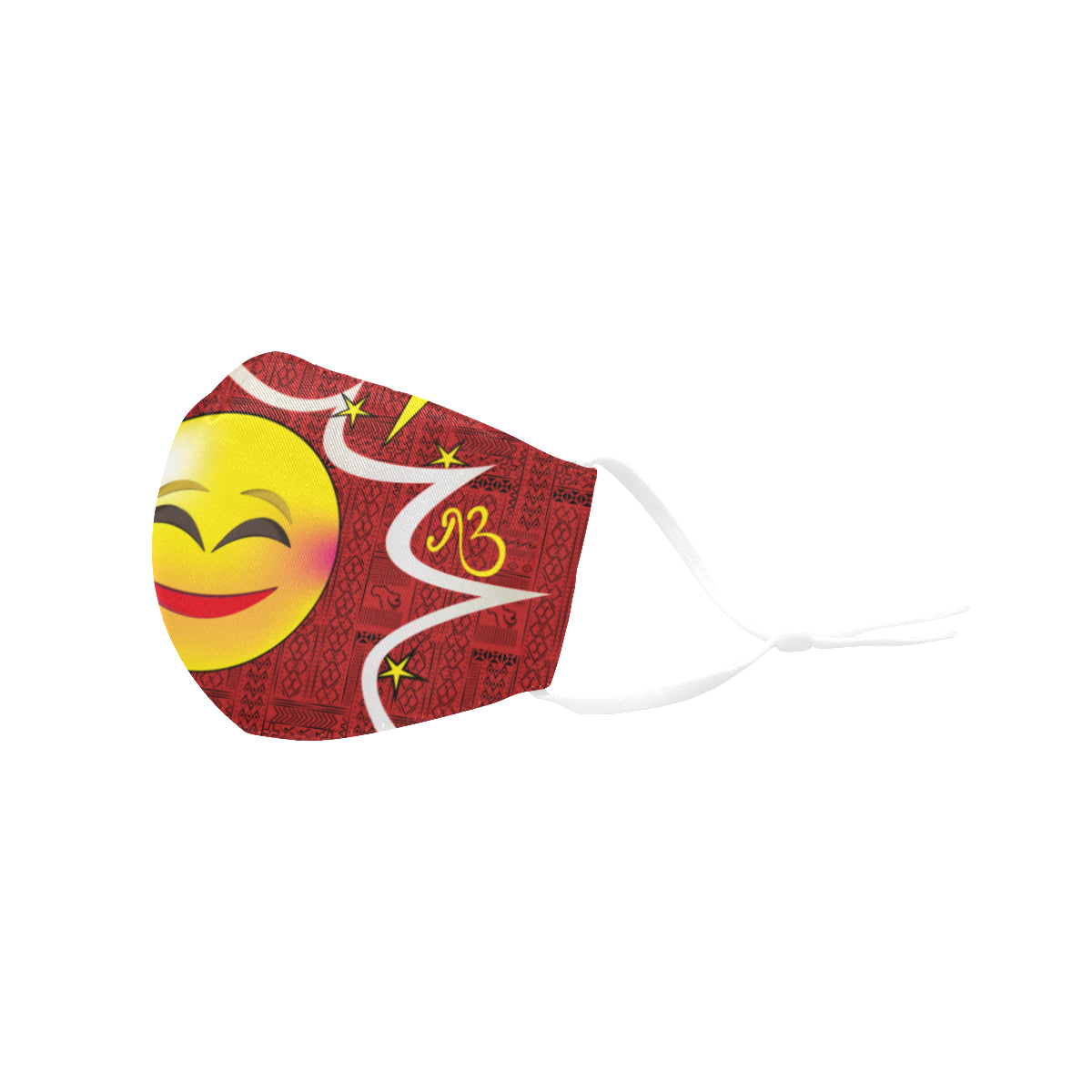 Blushing Tribal Print Comic Emoji Cotton Fabric Face Mask with Filter Slot and Adjustable Strap - Non-medical use (2 Filters Included)