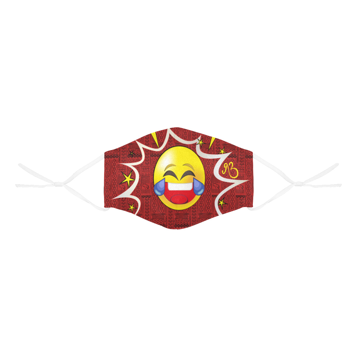 LOL Tribal Print Comic Emoji Cotton Fabric Face Mask with Filter Slot and Adjustable Strap - Non-medical use (2 Filters Included)
