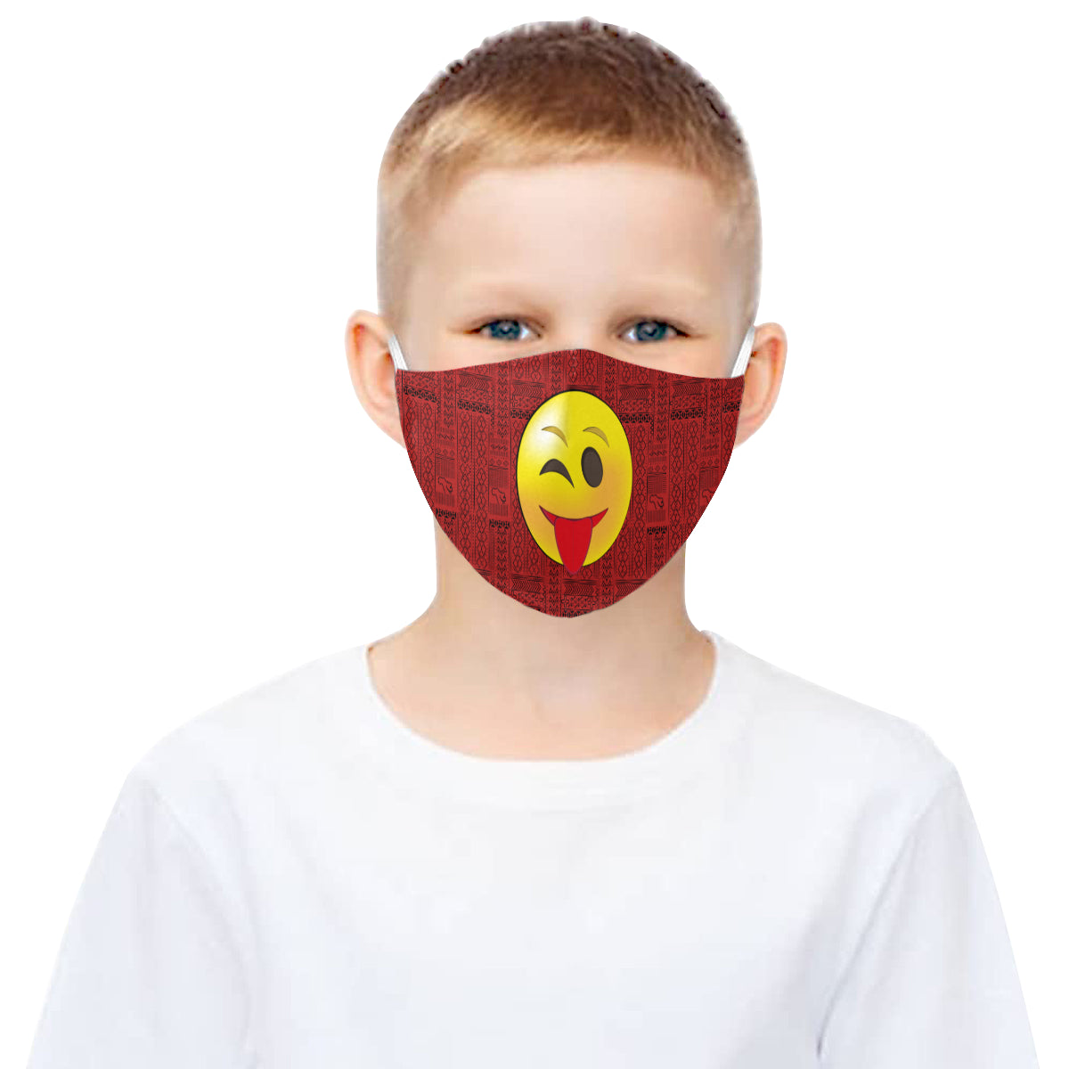 Cheeky Wink Tribal Print Emoji Cotton Fabric Face Mask with Filter Slot and Adjustable Strap - Non-medical use (2 Filters Included)