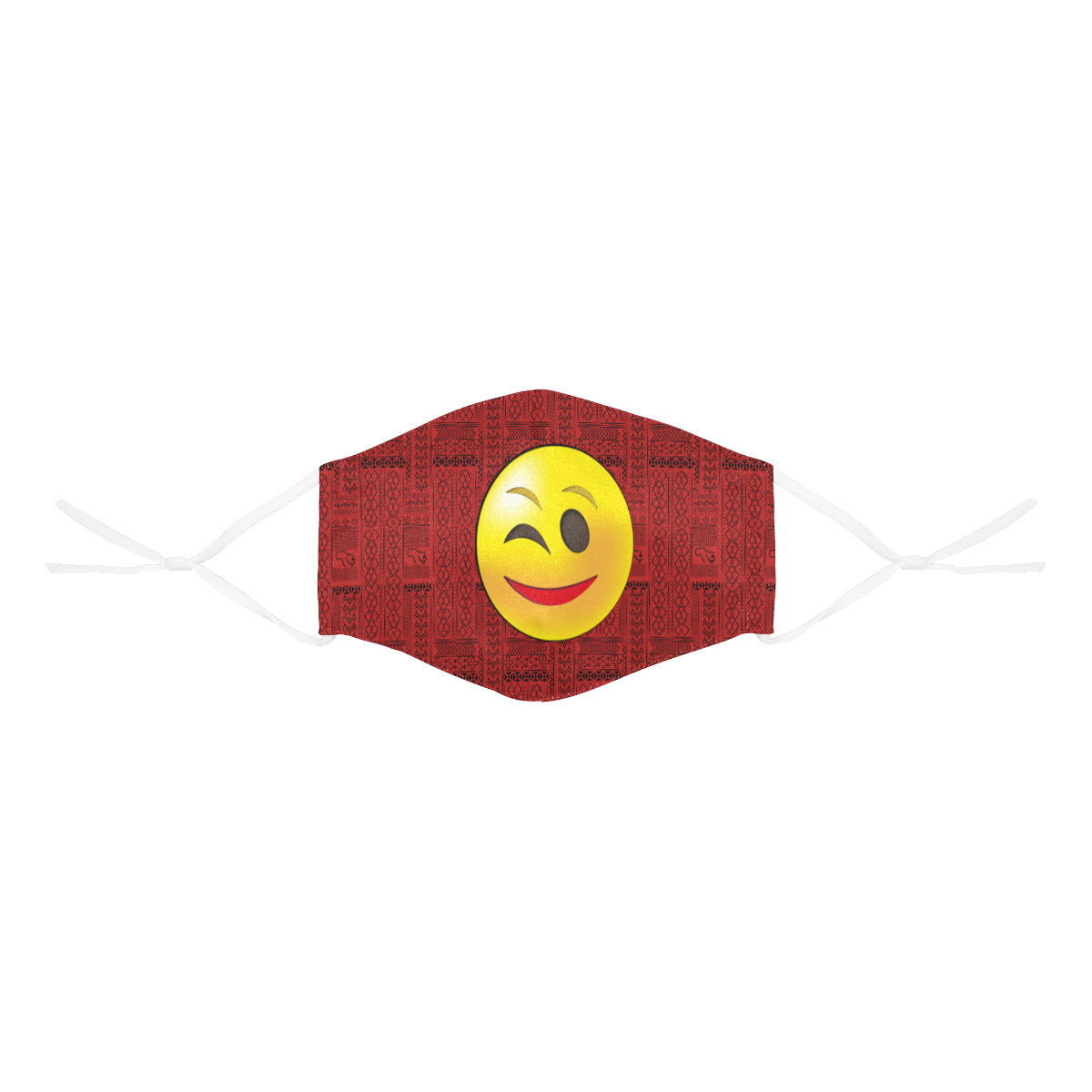 Wink Tribal Print Emoji Cotton Fabric Face Mask with Filter Slot and Adjustable Strap - Non-medical use (2 Filters Included)