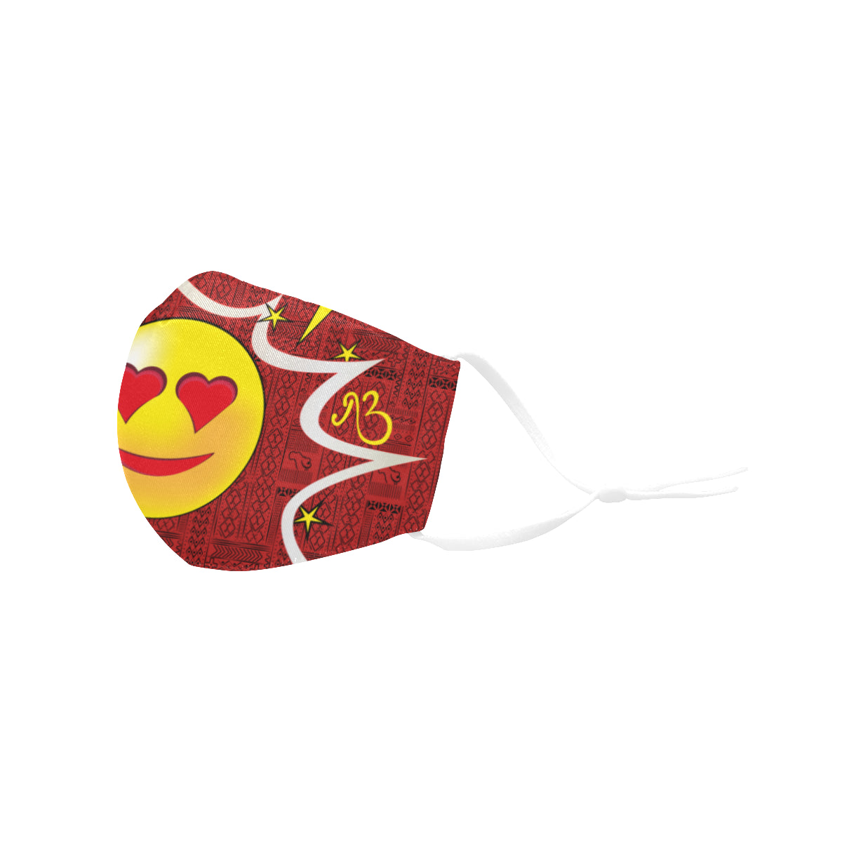 Heart Tribal Print Comic Emoji Cotton Fabric Face Mask with Filter Slot and Adjustable Strap - Non-medical use (2 Filters Included)