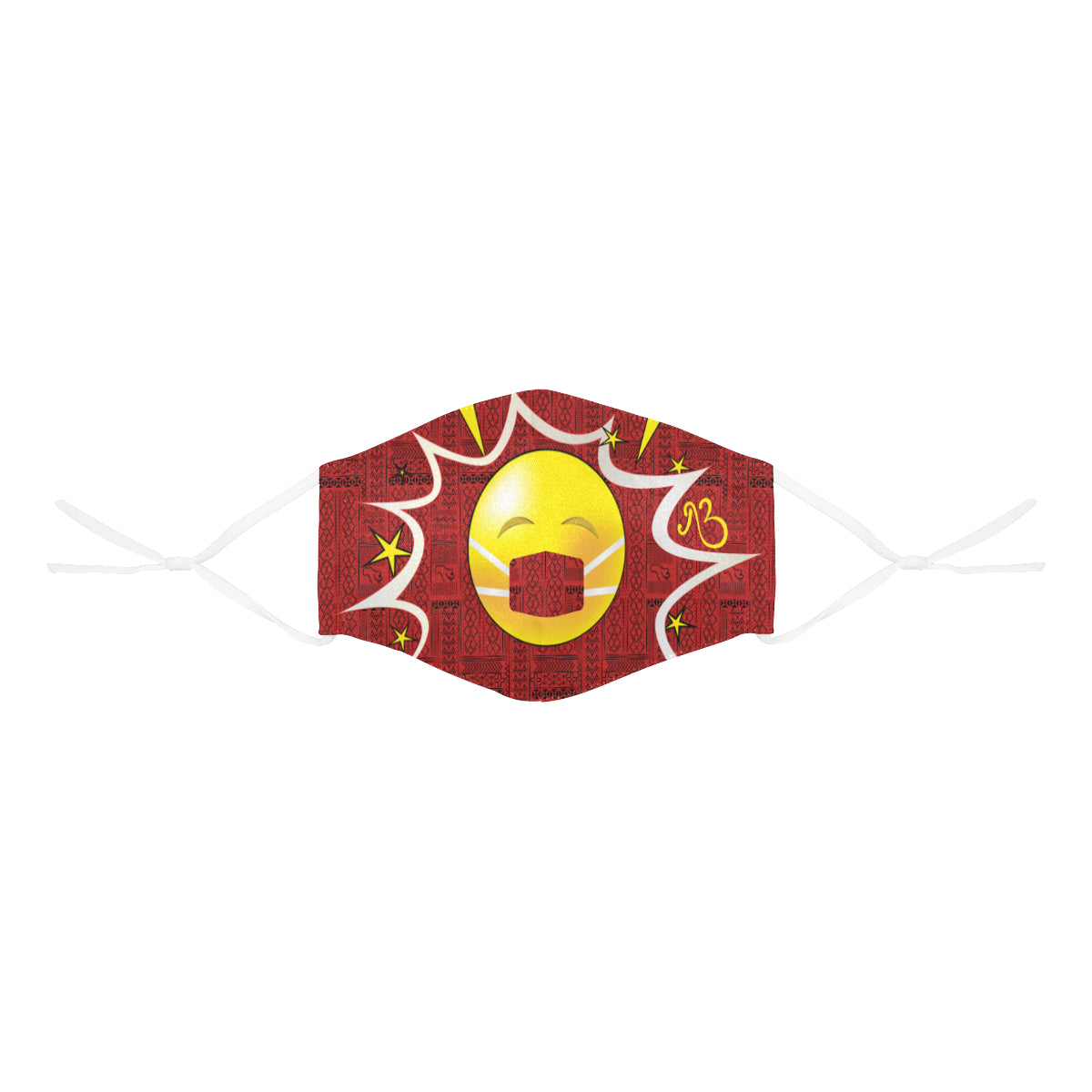 Mask on Tribal Print Comic Emoji Cotton Fabric Face Mask with Filter Slot and Adjustable Strap - Non-medical use (2 Filters Included)