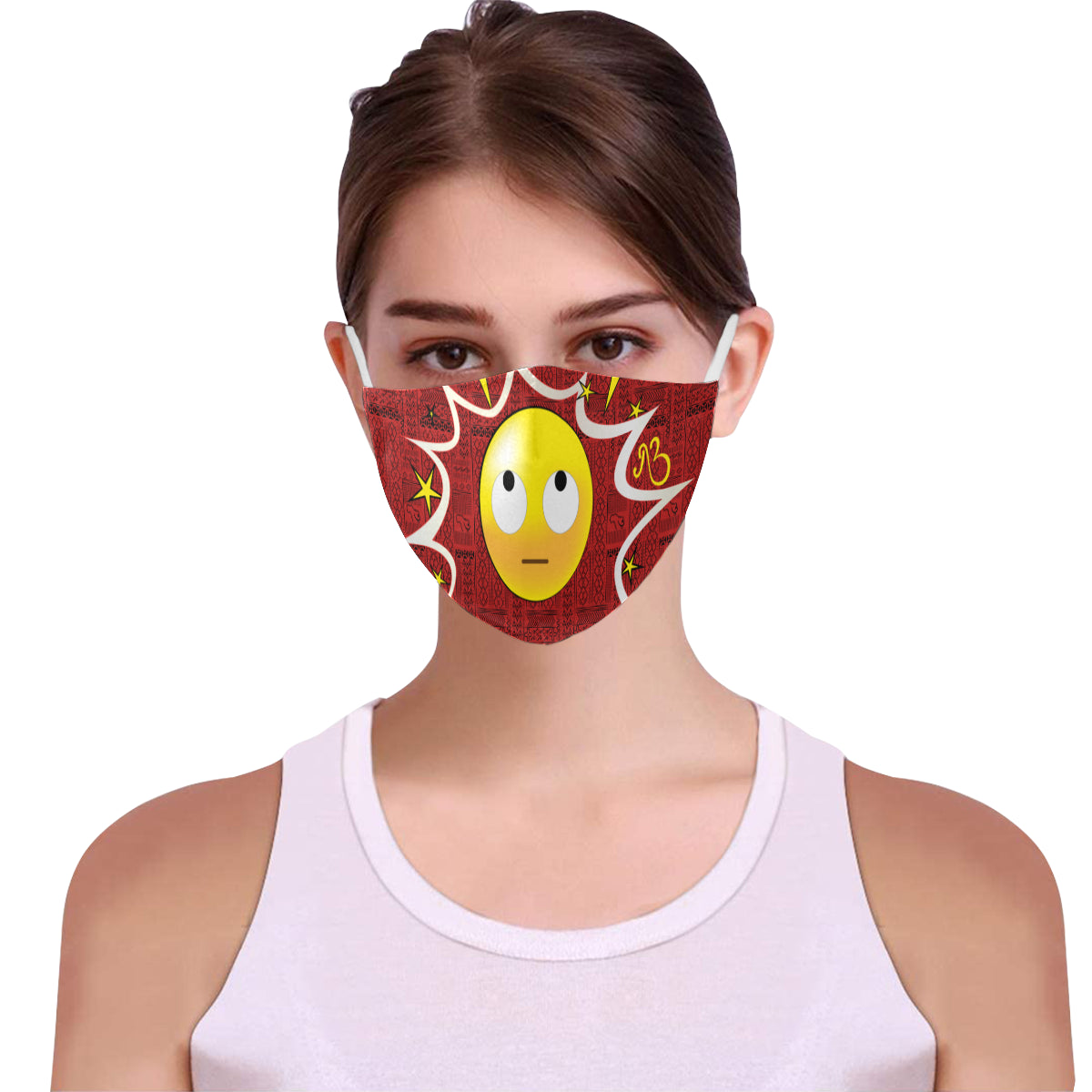 Yeah right! Tribal Print Comic Emoji Cotton Fabric Face Mask with Filter Slot and Adjustable Strap - Non-medical use (2 Filters Included)
