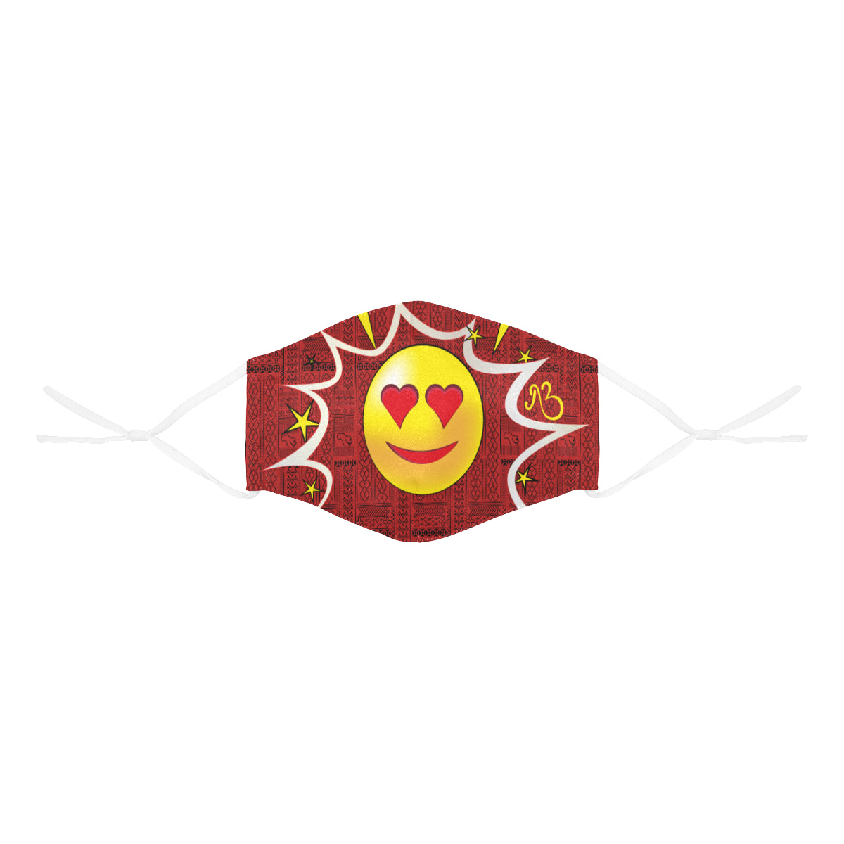 Heart Tribal Print Comic Emoji Cotton Fabric Face Mask with Filter Slot and Adjustable Strap - Non-medical use (2 Filters Included)