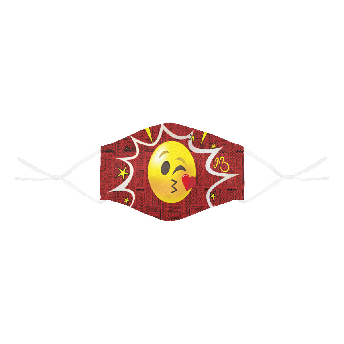 I Care! Tribal Print Comic Emoji Cotton Fabric Face Mask with Filter Slot and Adjustable Strap - Non-medical use (2 Filters Included)