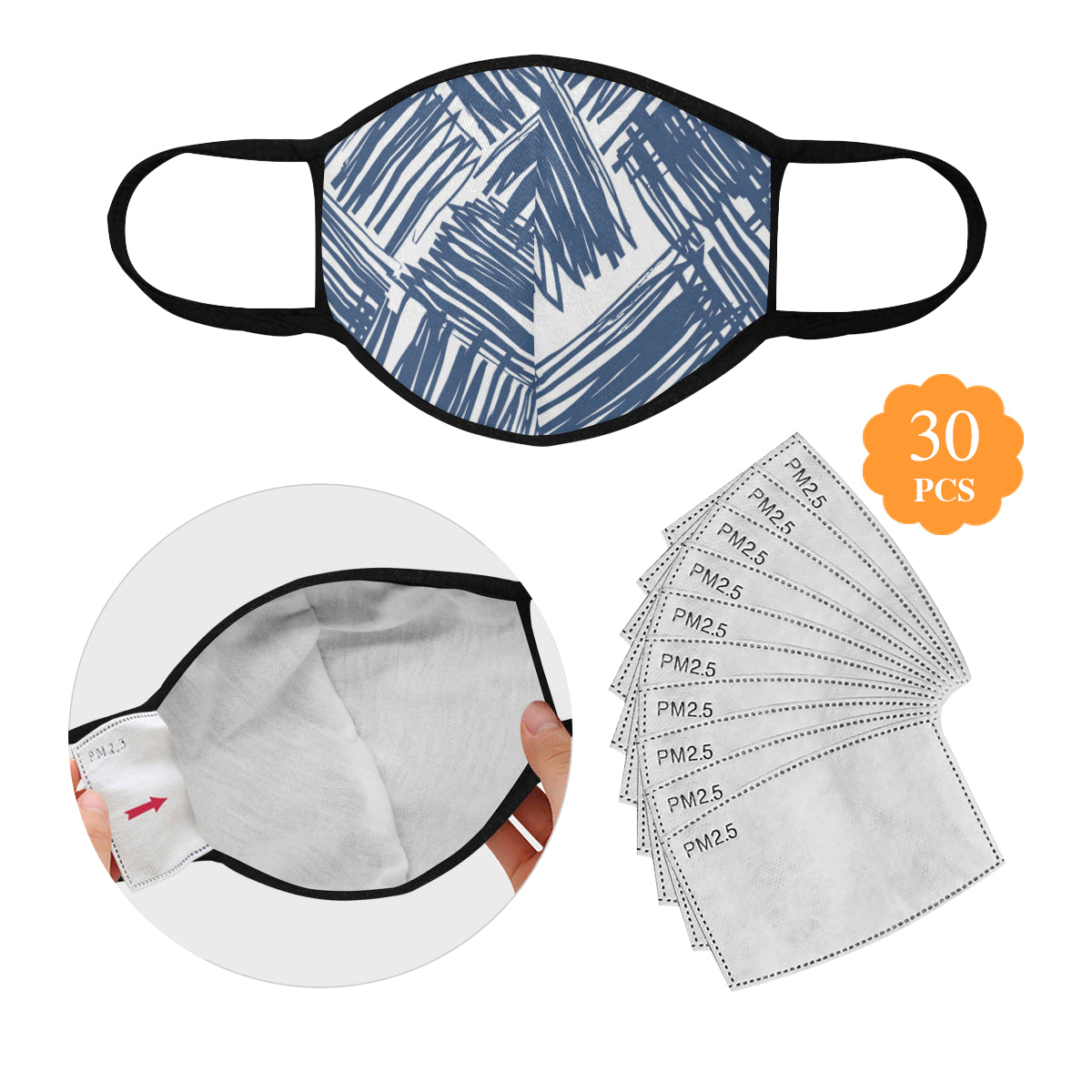 Scribble Art Cotton Fabric Face Mask with filter slots (30 Filters Included) - Non-medical use