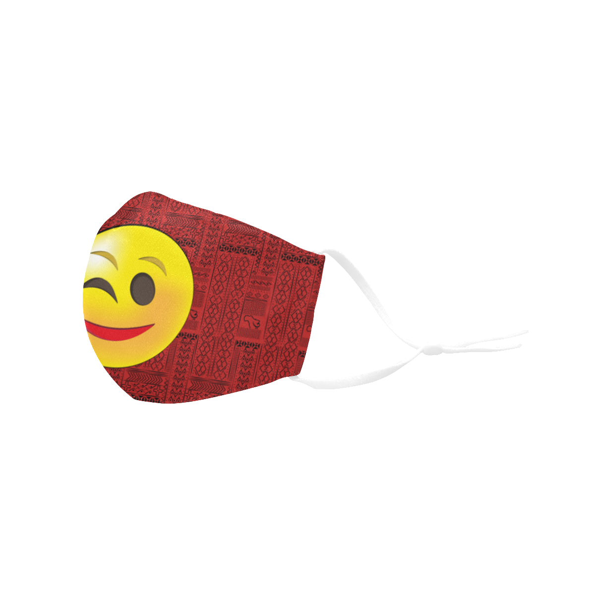 Wink Tribal Print Emoji Cotton Fabric Face Mask with Filter Slot and Adjustable Strap - Non-medical use (2 Filters Included)