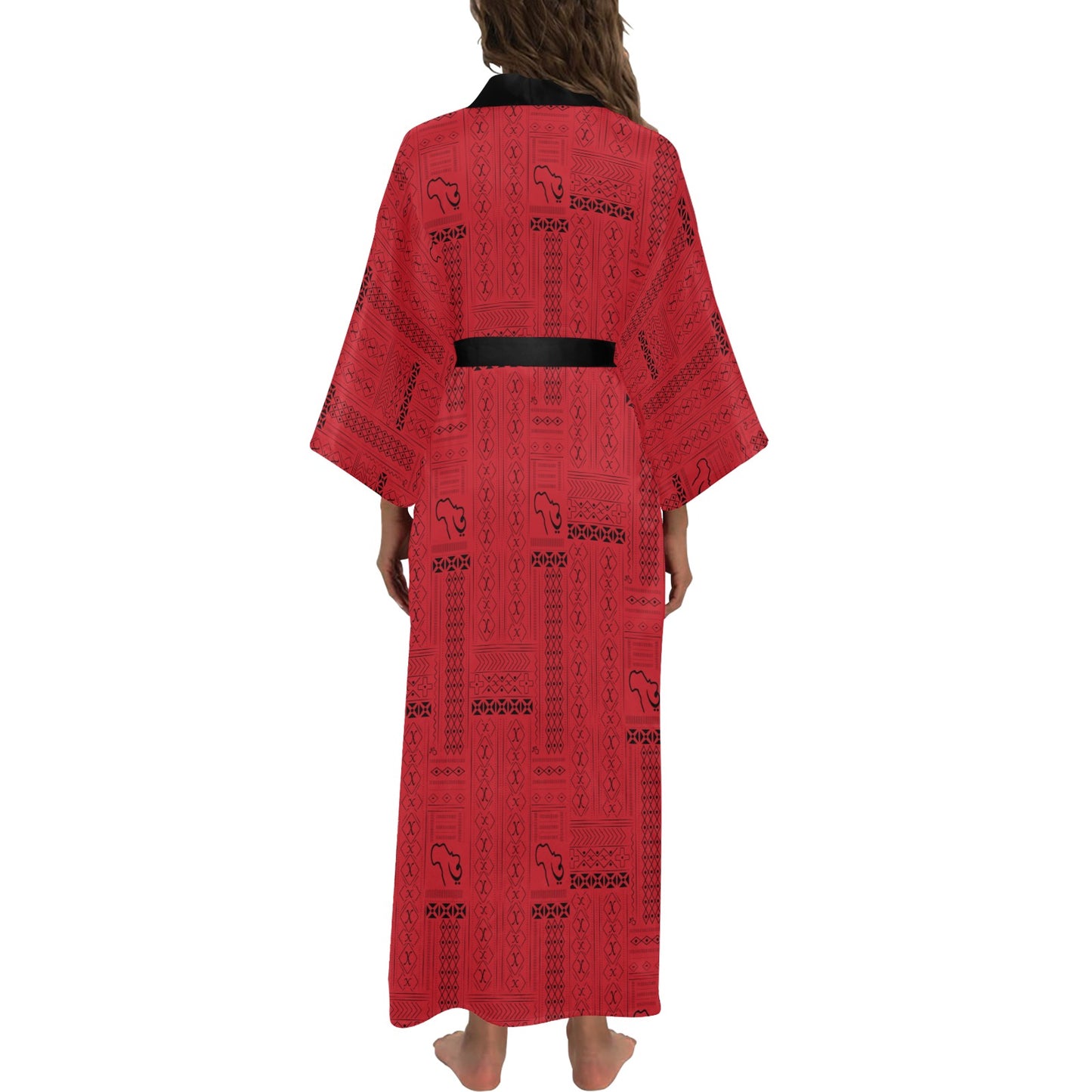 Tribal Print Cover up Women's Long Kimono Silky Robe