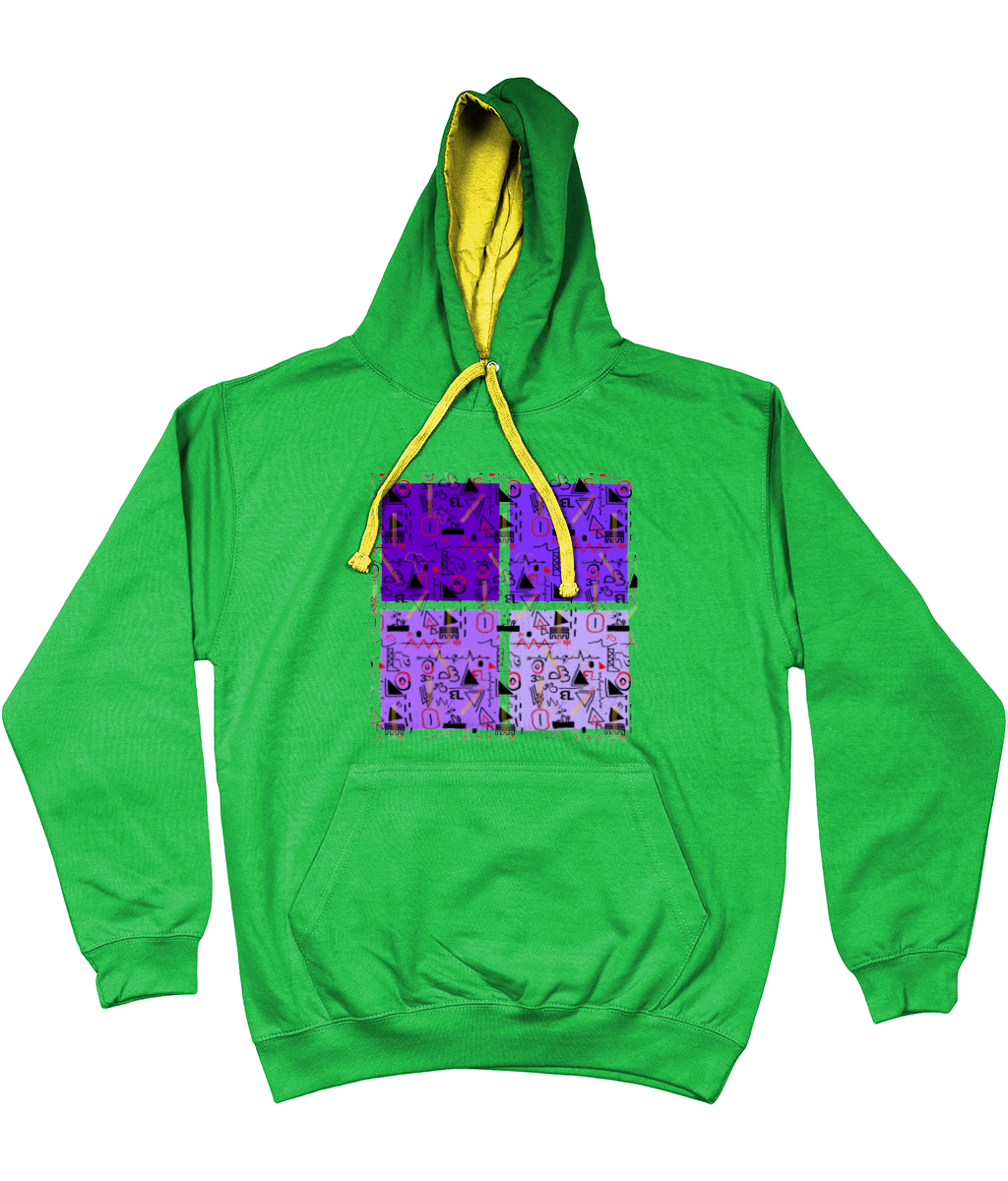 Linear Print Graphic Unisex Hoodie with a contrast hood and string