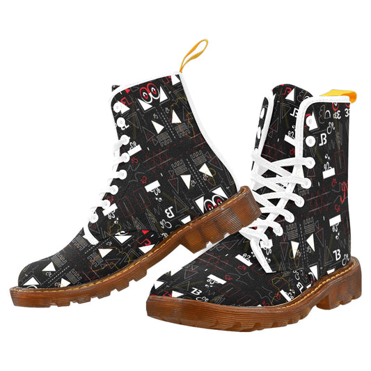 Linear Print Women's Black Lace Up Boots