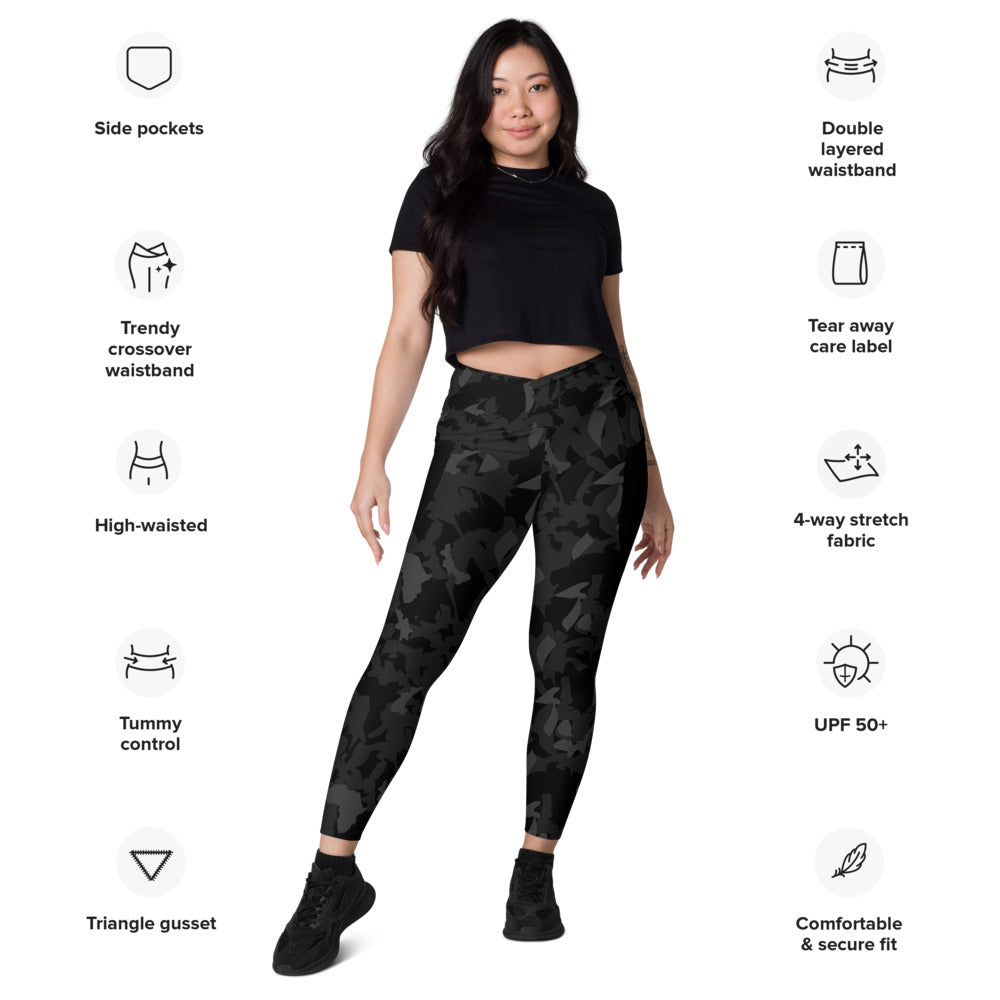 Crossover leggings with pockets - AfriBix Camo Noir