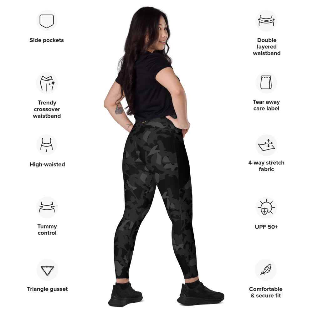 Crossover leggings with pockets - AfriBix Camo Noir