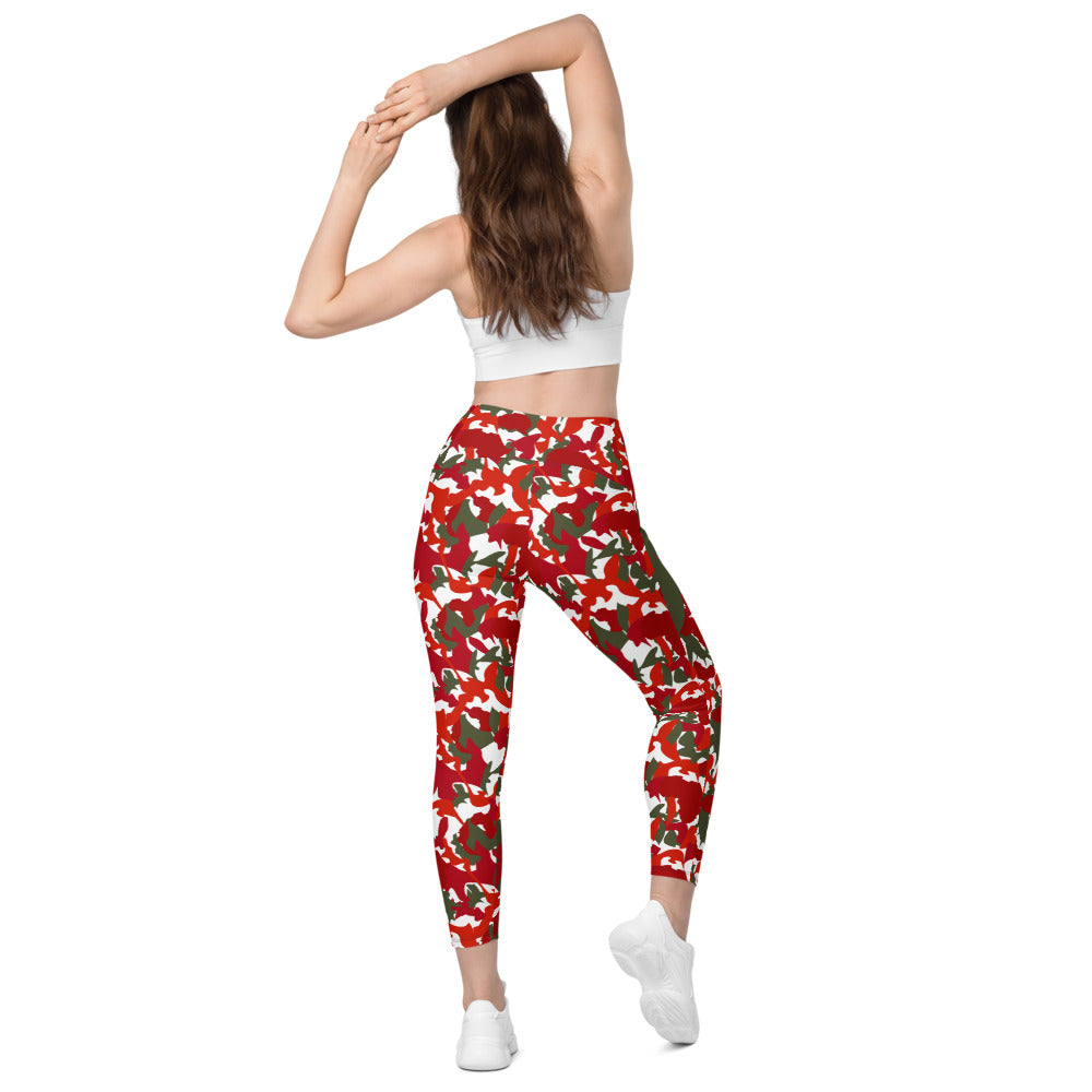 High Waist Leggings with pockets - AfriBix White Red Camo