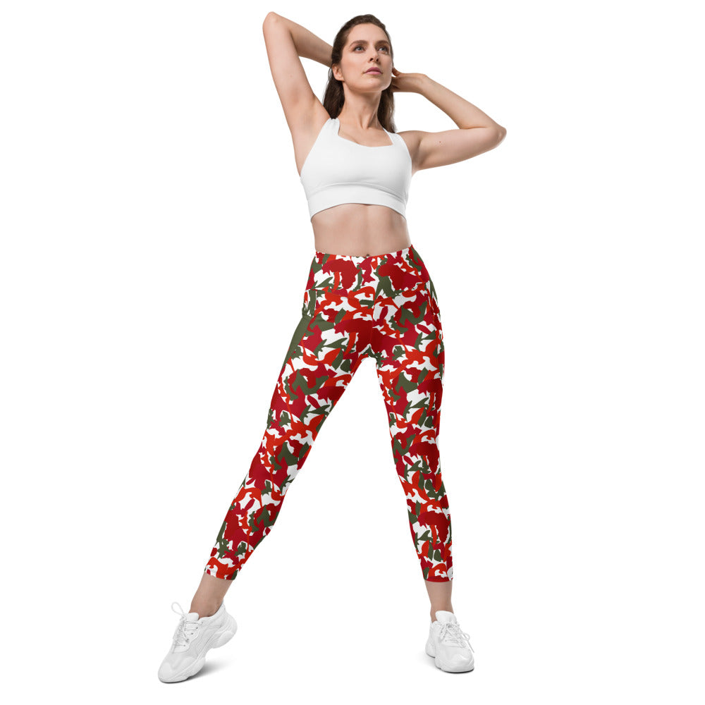 High Waist Leggings with pockets - AfriBix White Red Camo
