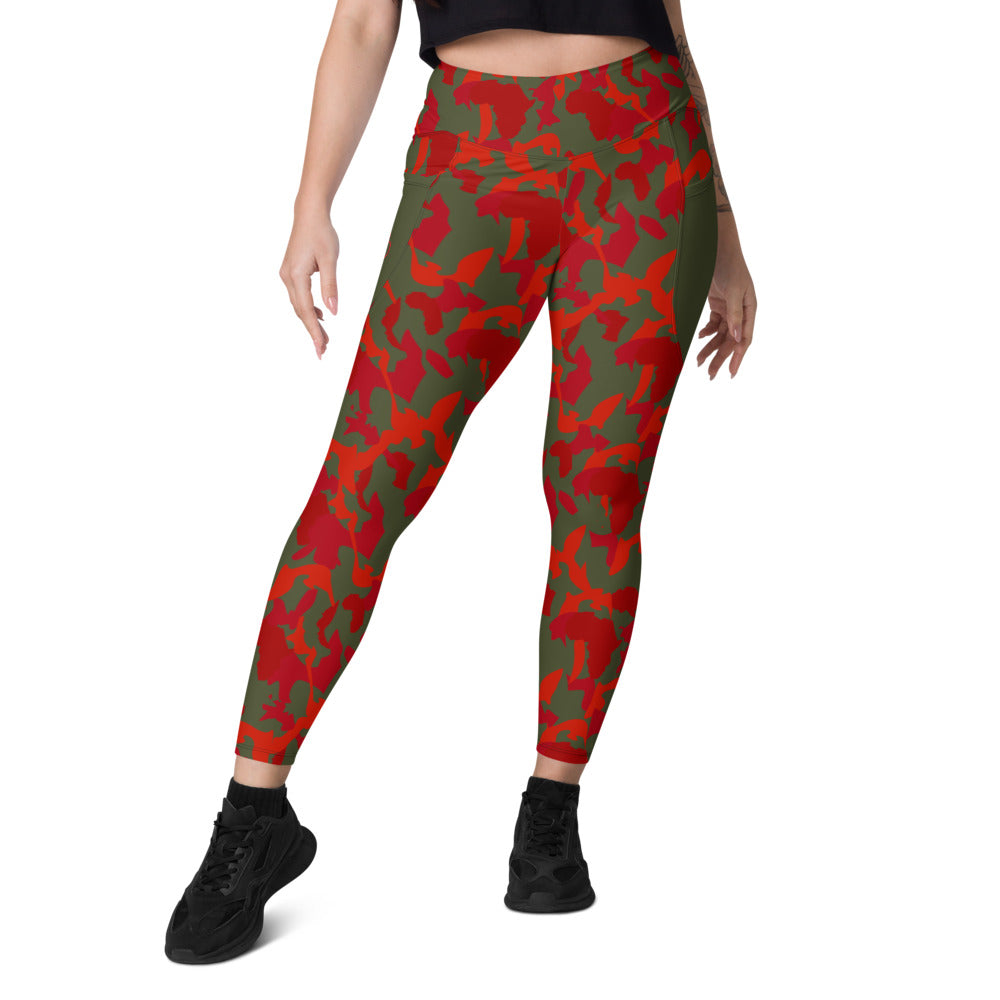Camouflage High Waist Leggings with pockets - AfriBix Olive Red Camo Print