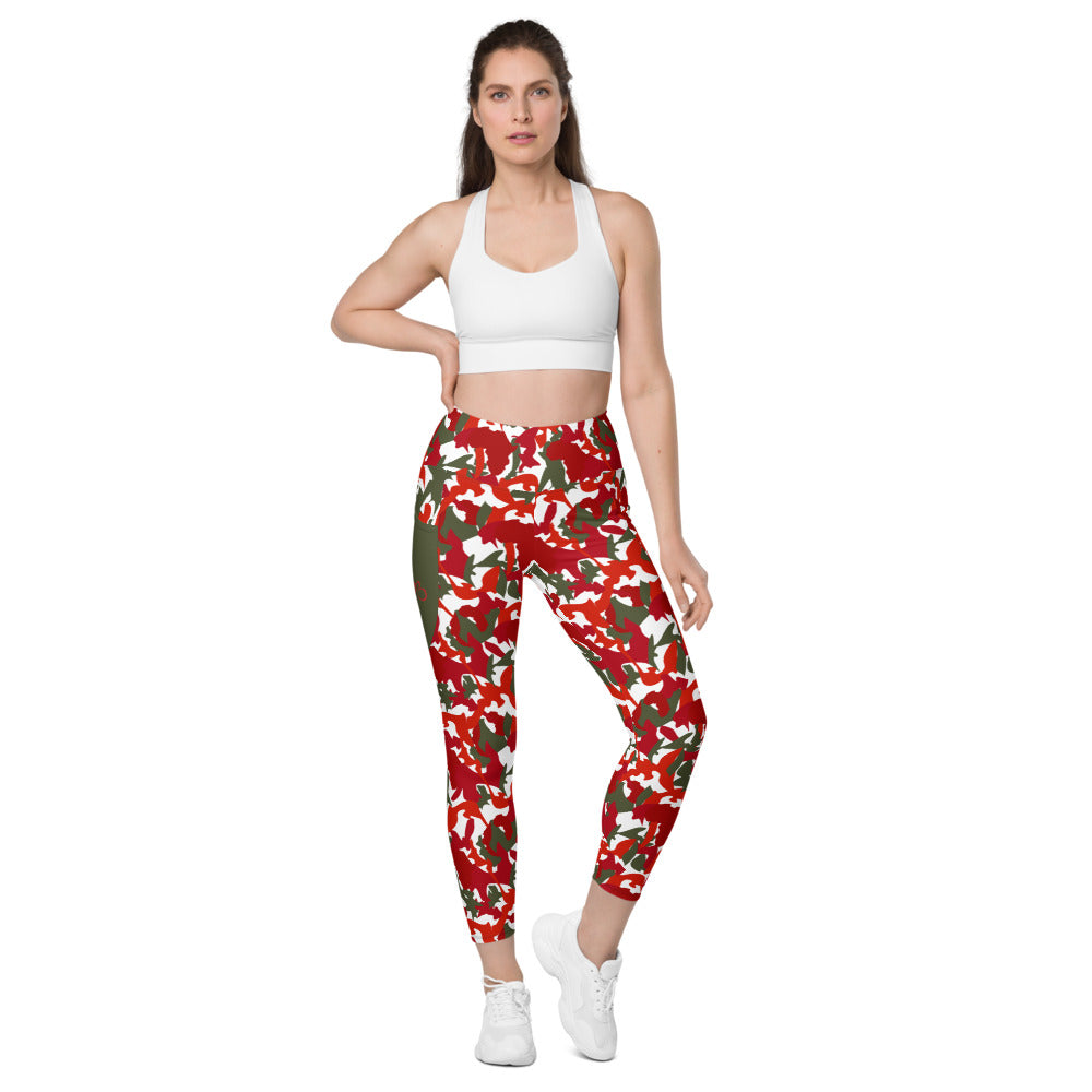 High Waist Leggings with pockets - AfriBix White Red Camo