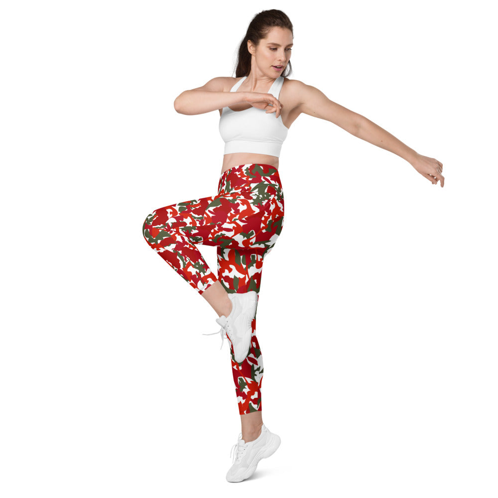 High Waist Leggings with pockets - AfriBix White Red Camo