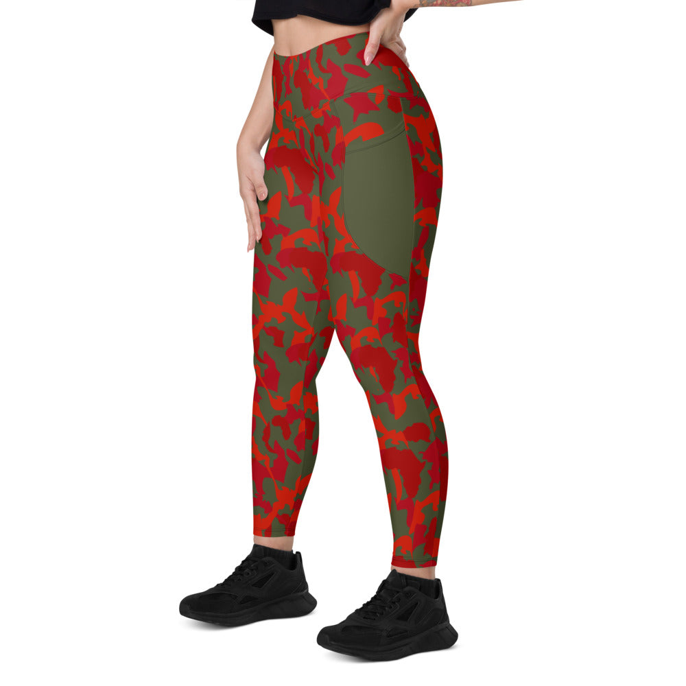 Camouflage High Waist Leggings with pockets - AfriBix Olive Red Camo Print