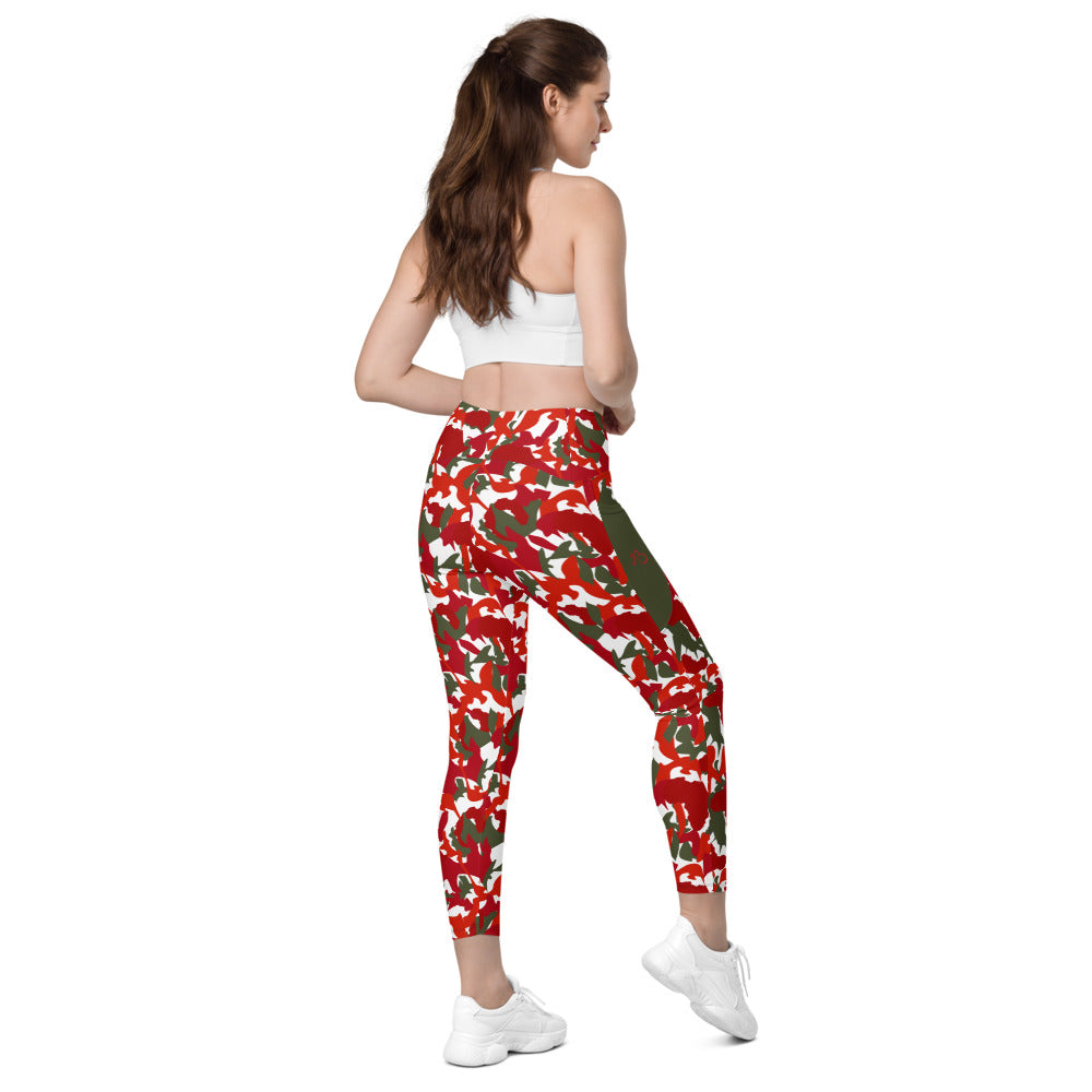 High Waist Leggings with pockets - AfriBix White Red Camo