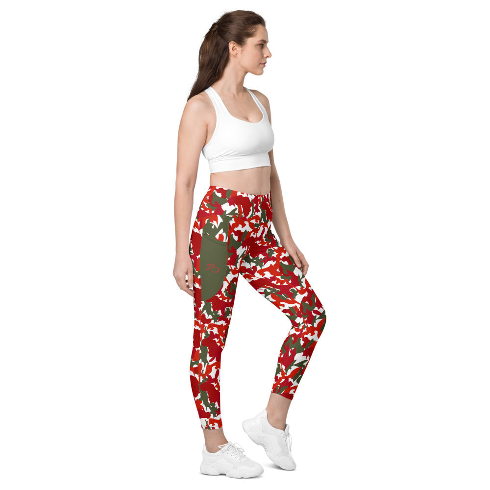 High Waist Leggings with pockets - AfriBix White Red Camo