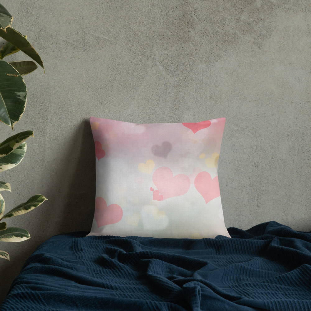 Pink Hearts Premium Throw Pillow