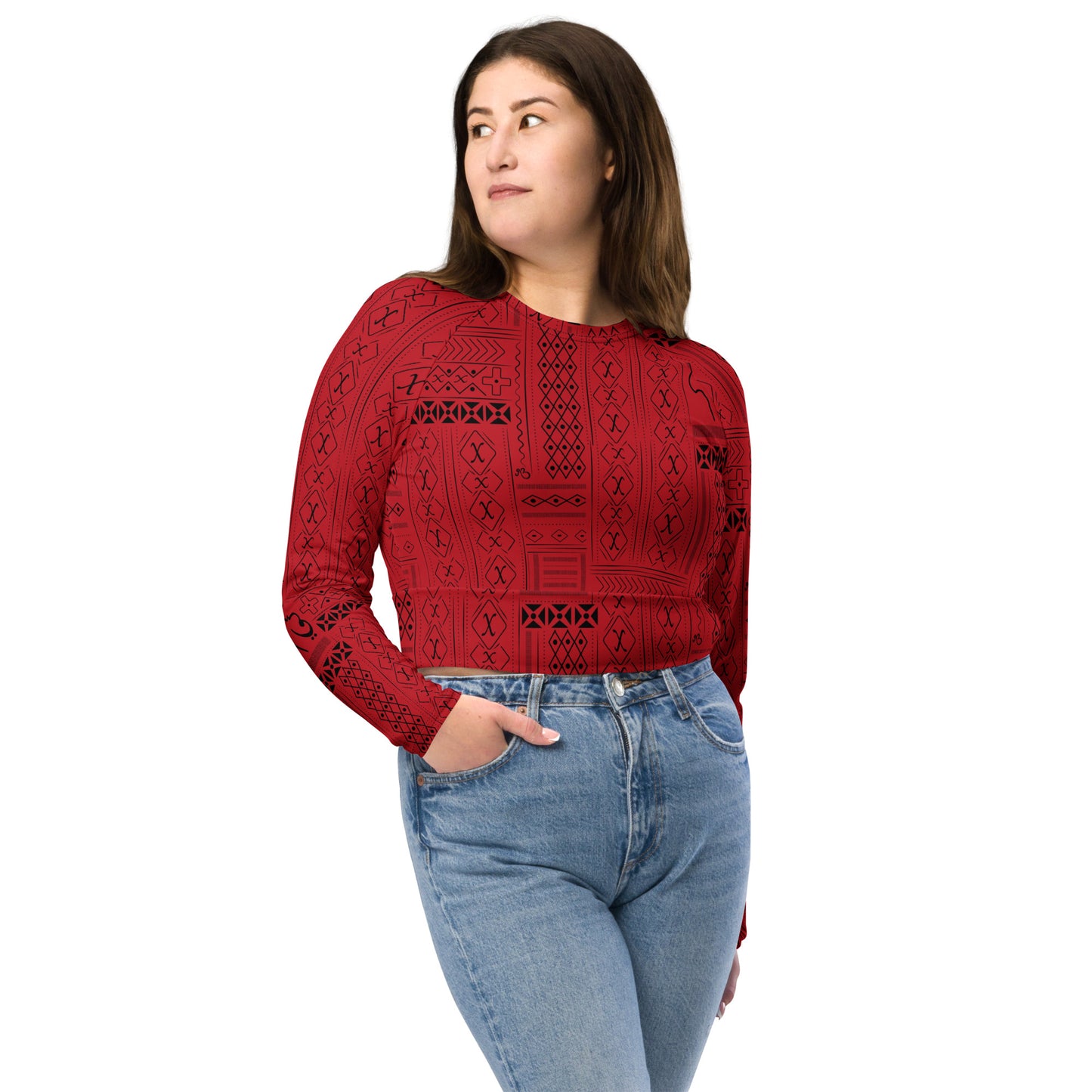 Tribal Print Recycled long-sleeve crop top