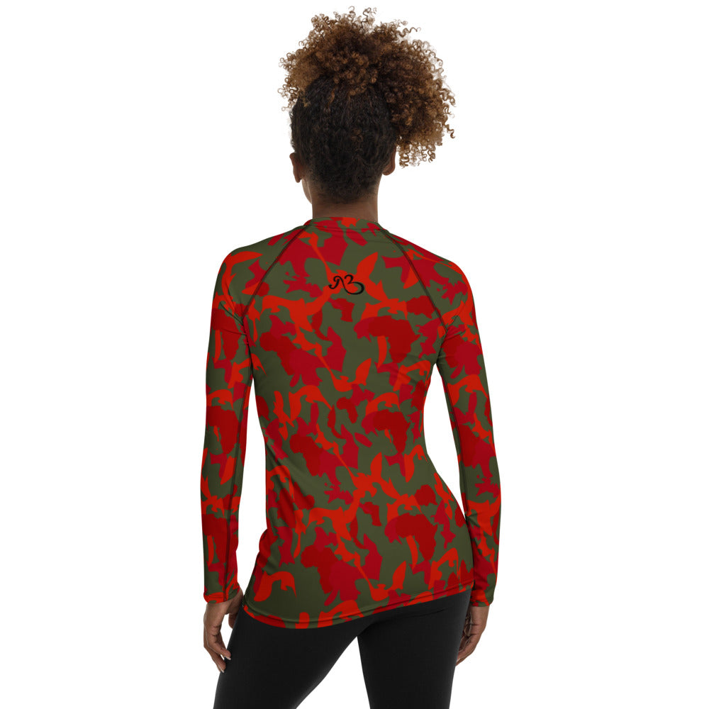 Women's Rash Guard - AfriBix Olive Red Camo