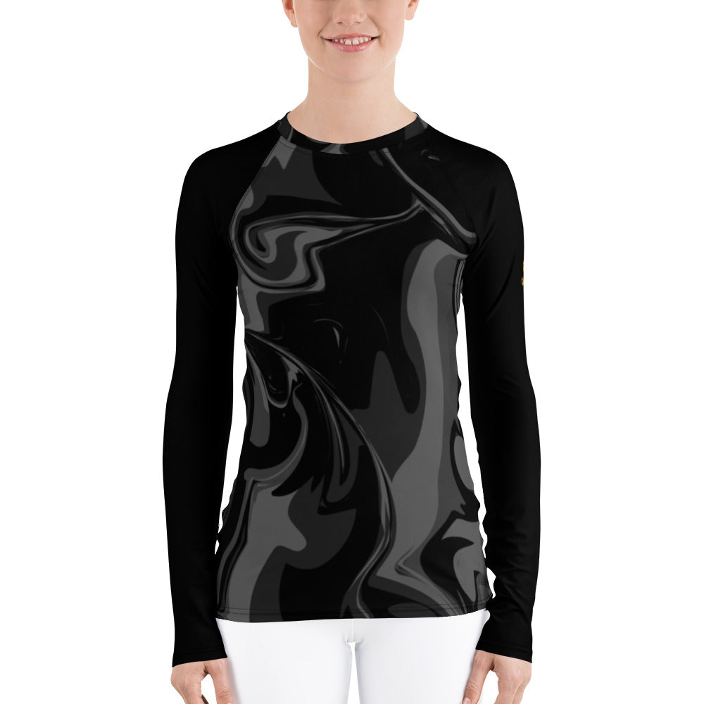 AfriBix Marble Women's Athletic Rash Guard - Black