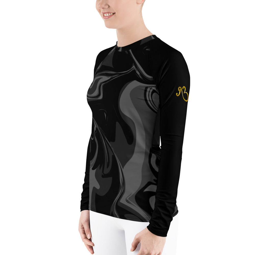 AfriBix Marble Women's Athletic Rash Guard - Black