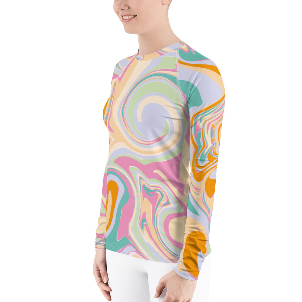 AfriBix Marble Athletic Women's Rash Guard - Candy