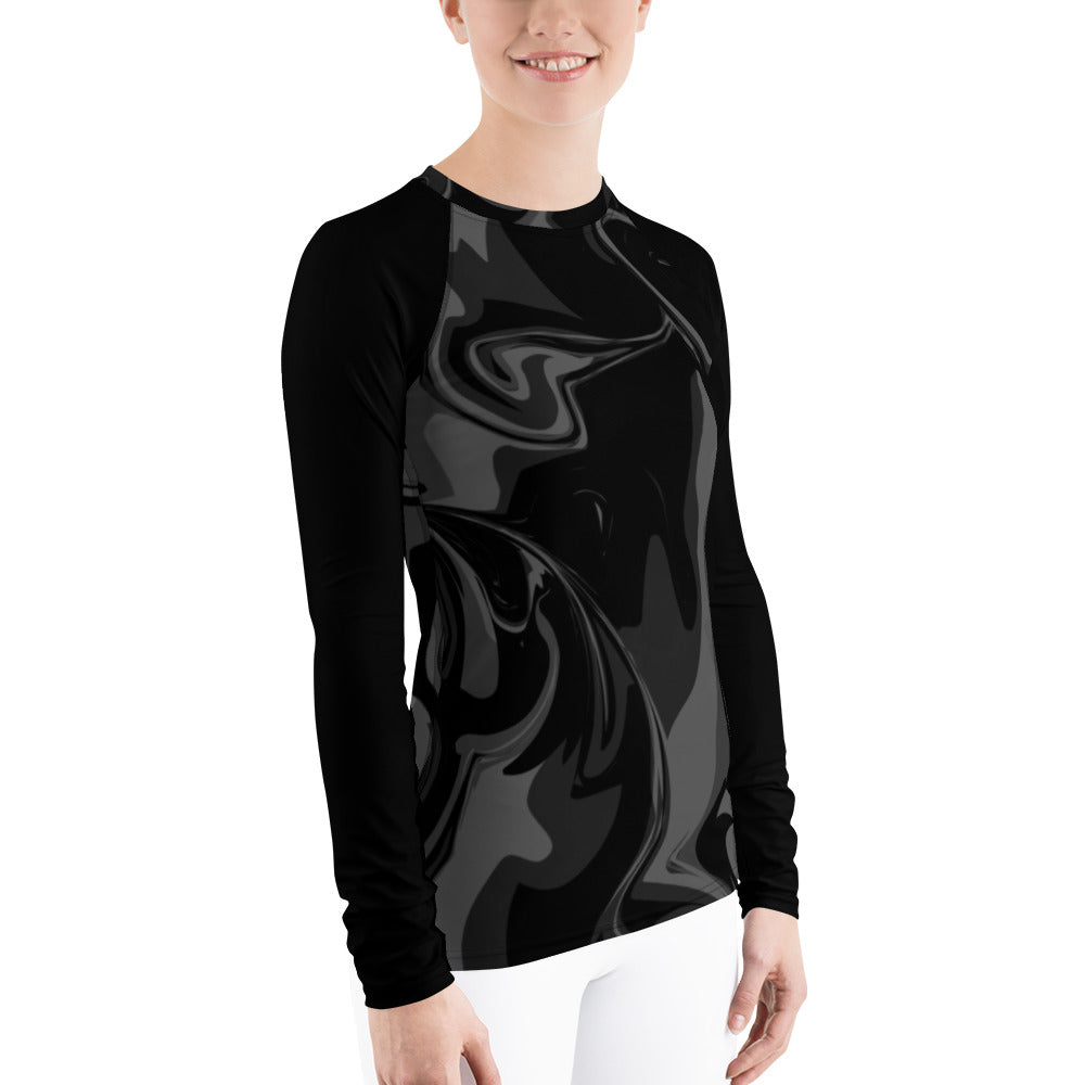 AfriBix Marble Women's Athletic Rash Guard - Black