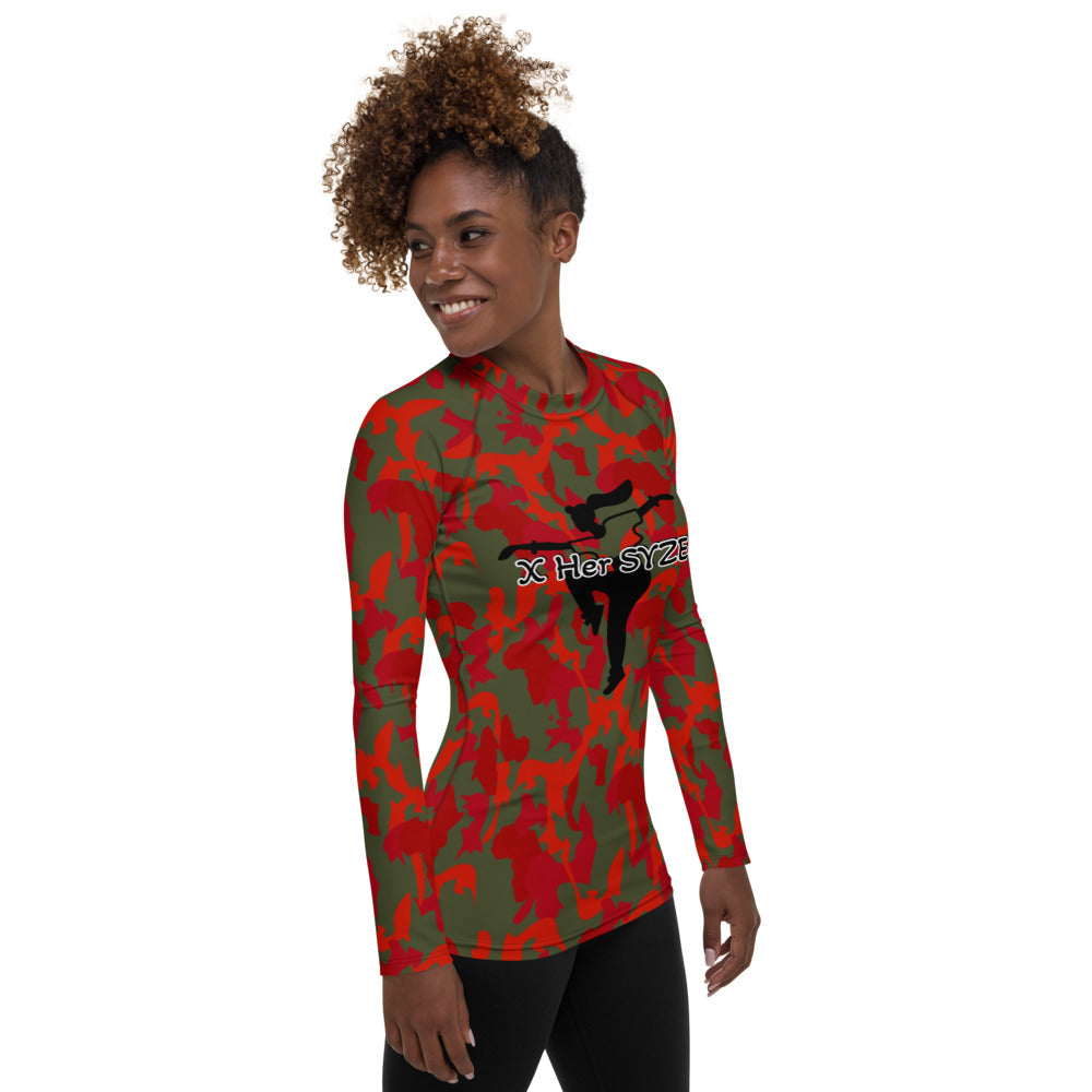 Women's Rash Guard - AfriBix Olive Red Camo