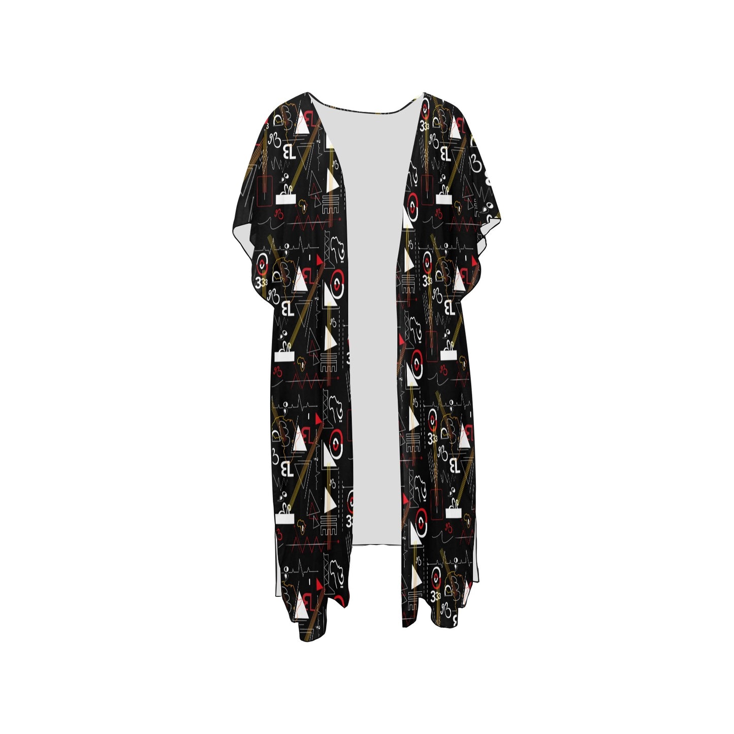 Black Linear Print Chiffon Swimsuit Coverall