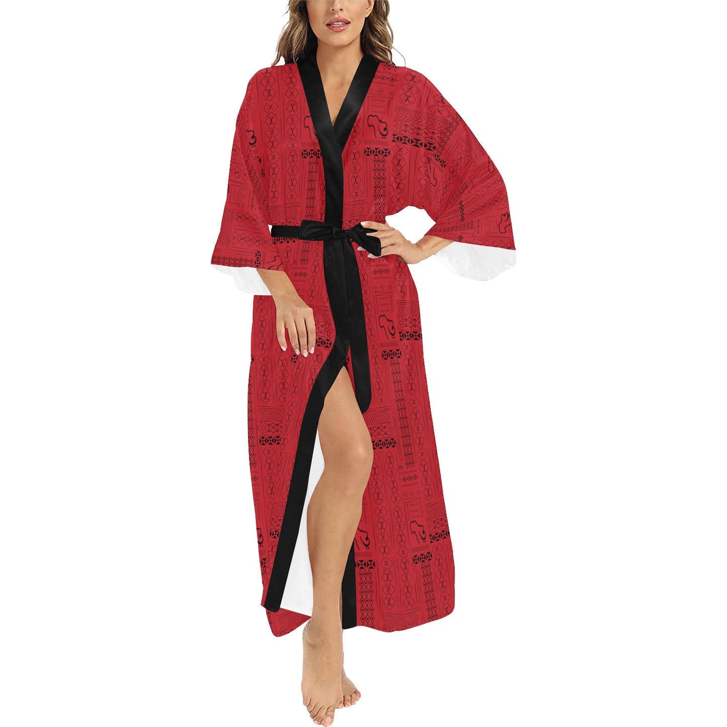 Tribal Print Cover up Women's Long Kimono Silky Robe
