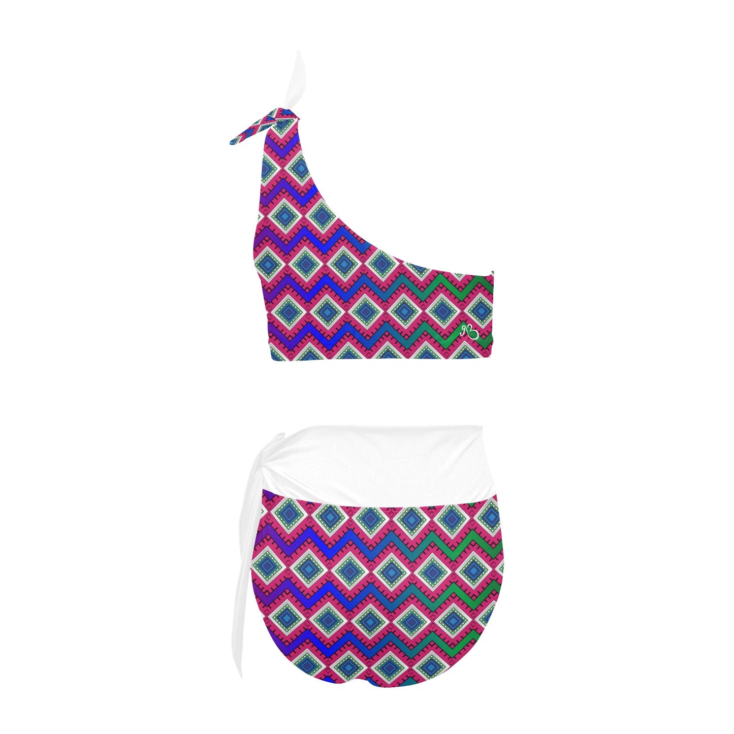 Quadrangle Print One Shoulder High Waist Bikini