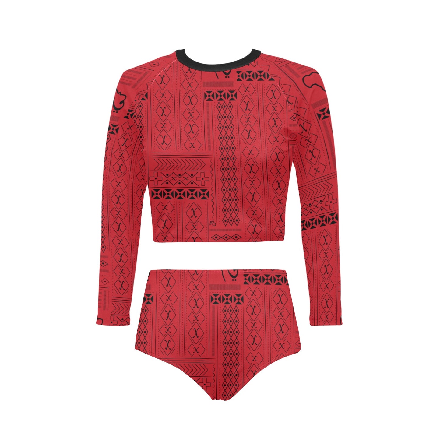 Tribal Print Long Sleeve Bikini Swimsuit Set