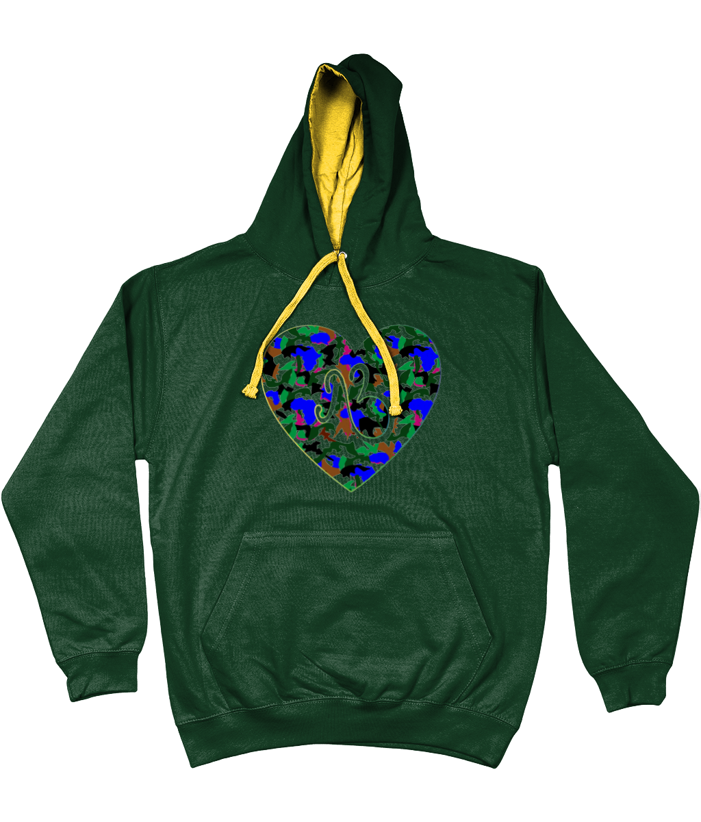 AfriBix Camo Heart Unisex Hoodie with a contrast hood and string