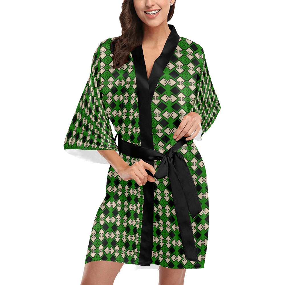 Ankara Aztek Print Green Kimono Coverup