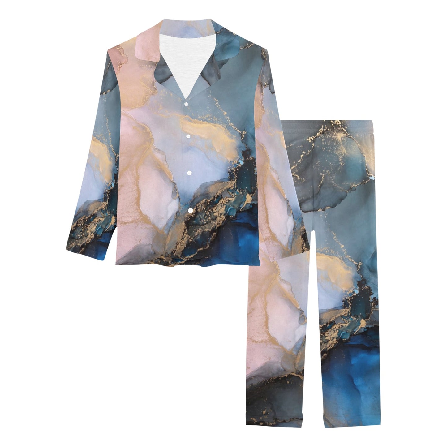Space Galaxy Marble Print Women's Long Sleeve Loungewear Set