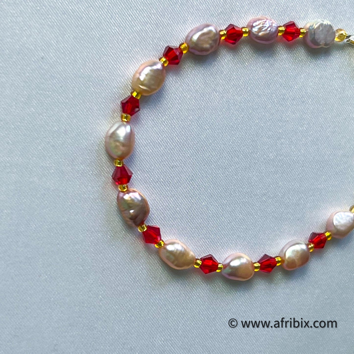Freshwater Pearl and Red Crystal Bracelet